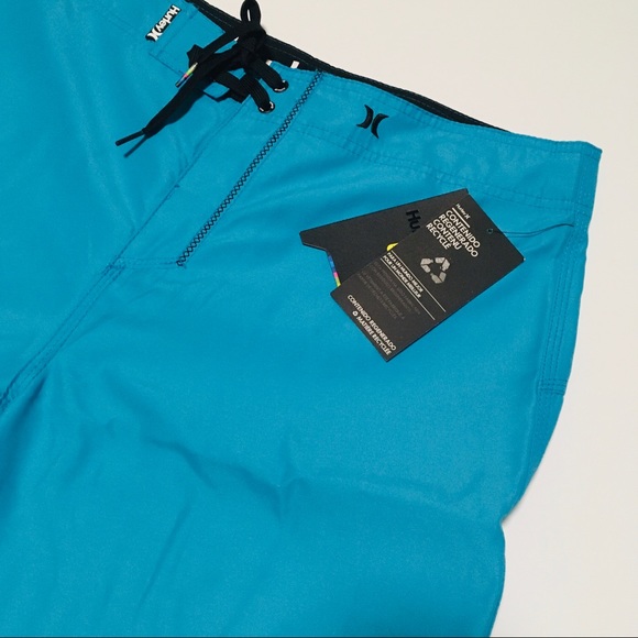 NWT Hurley Board Shorts Beach Swim Trunks Waist Size 34 L Neon Cyan Blue NEW - Picture 5 of 13